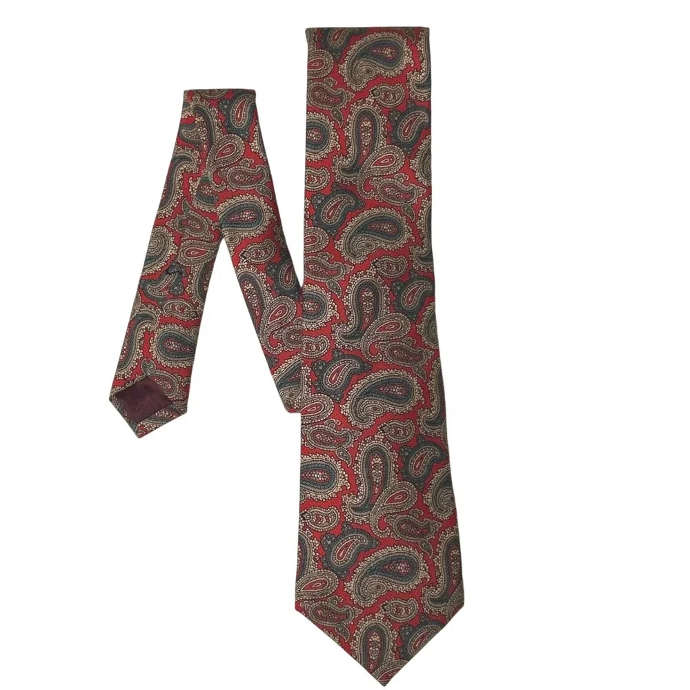 Allen Solly Silk Paisley‎ Necktie 3.5" Wide Red Gold Classic Mens Tie - Picture 2 of 6